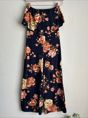 Women’s Blue Floral Off-Shoulders Jumpsuit - Small NWOT